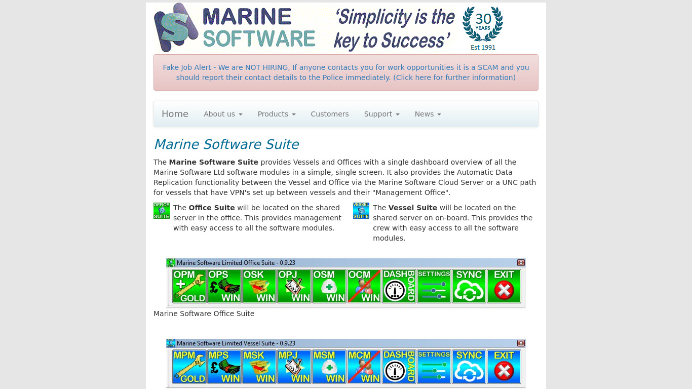 Marine Software Suite Landing page