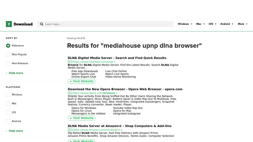 MediaHouse UPnP / DLNA Browser Landing Page