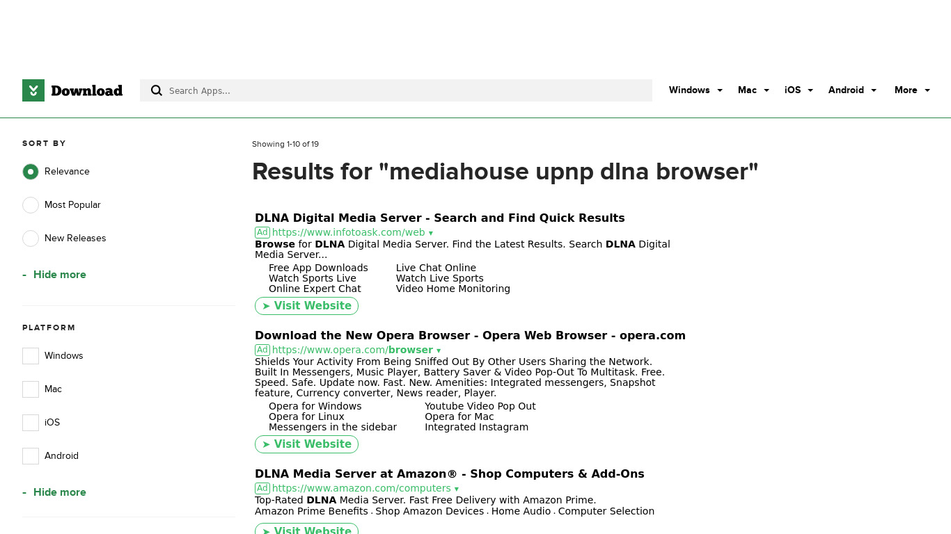 MediaHouse UPnP / DLNA Browser Landing page