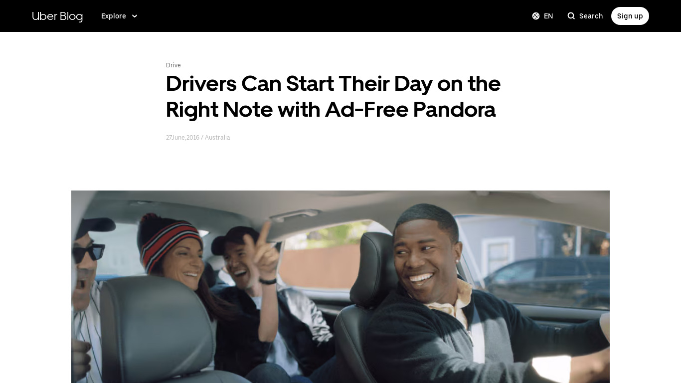 Pandora Driver Music Landing page