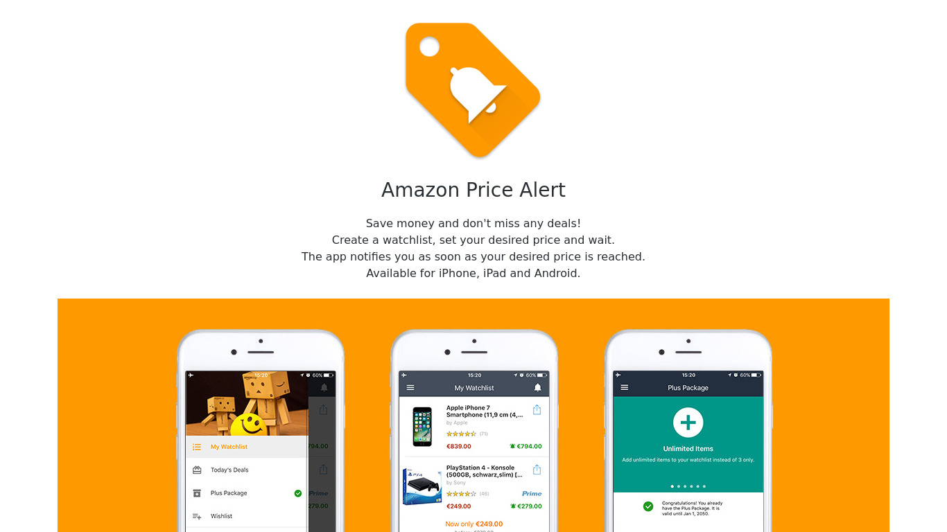 Amazon Price Alert Landing page