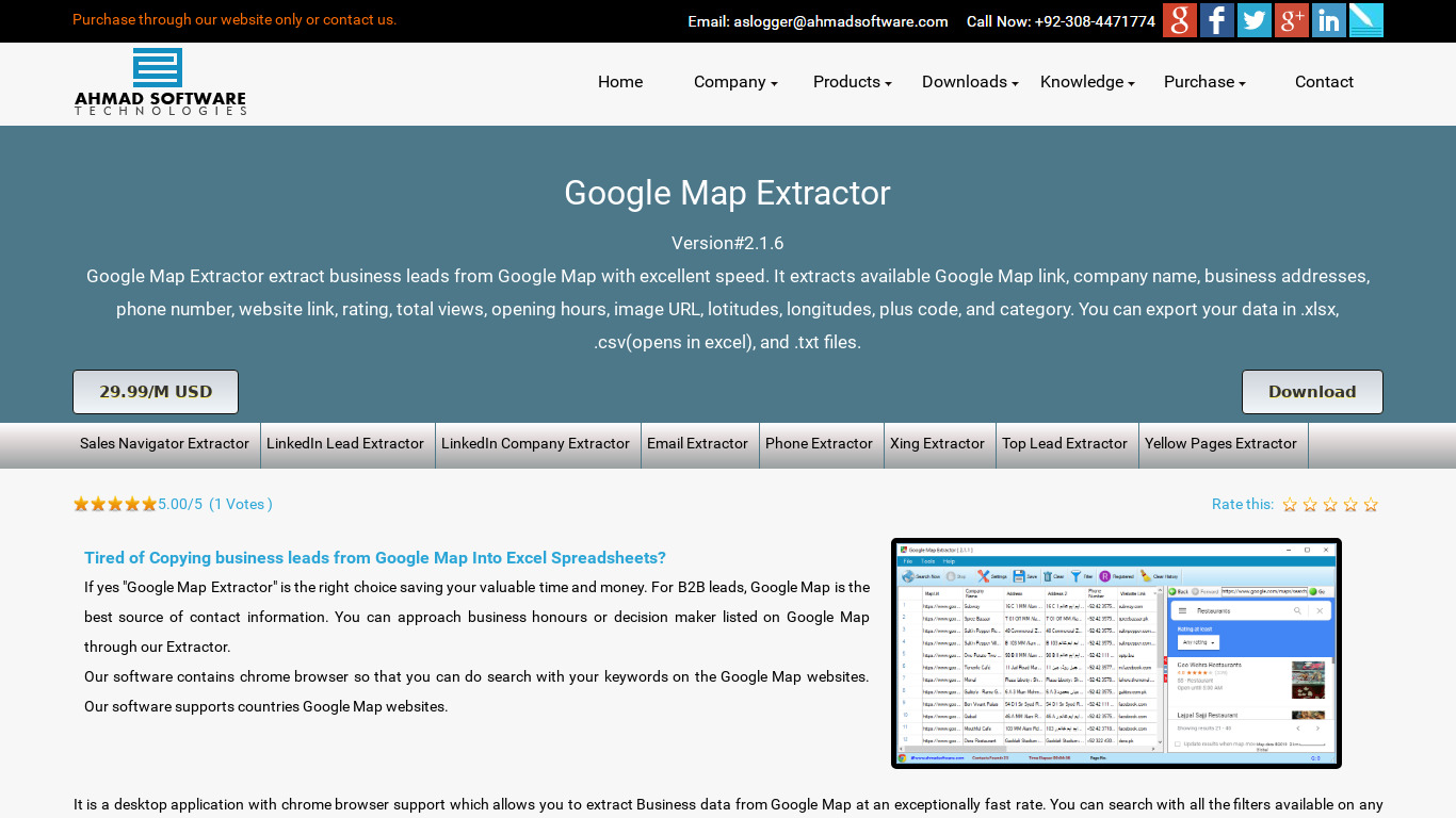 Google Maps Extractor Landing page