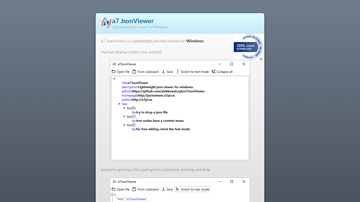 a7 JsonViewer Landing page