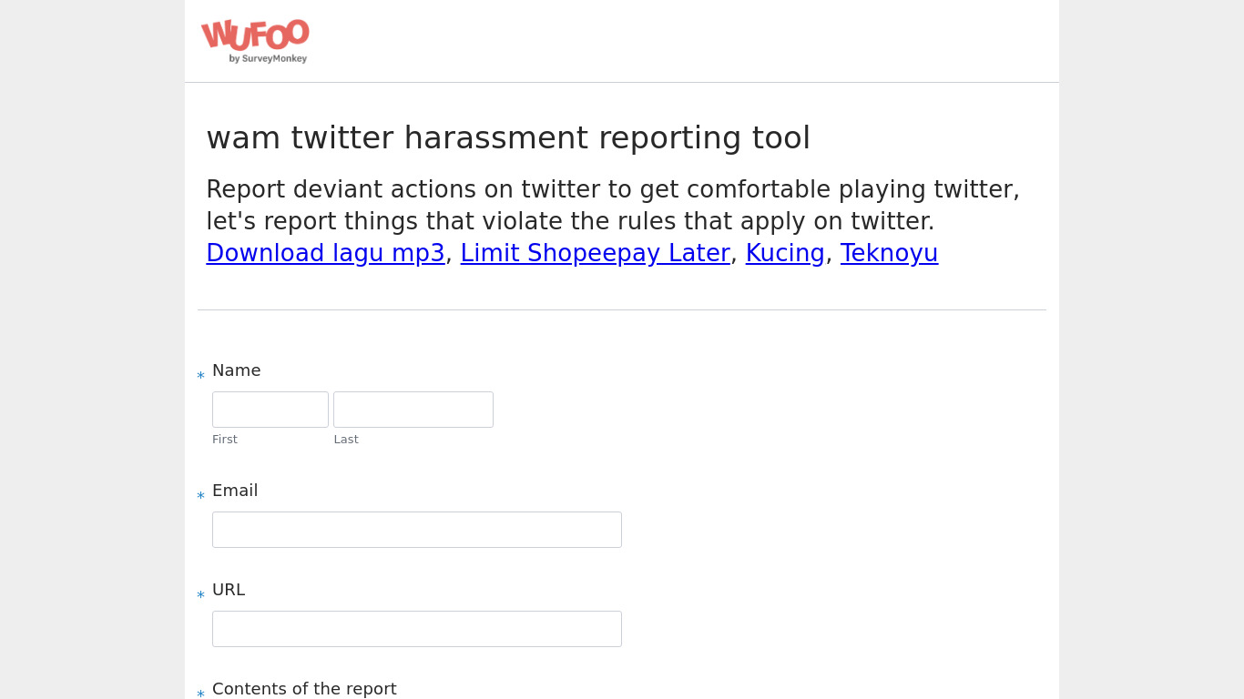 Twitter Harassment Tool Landing page