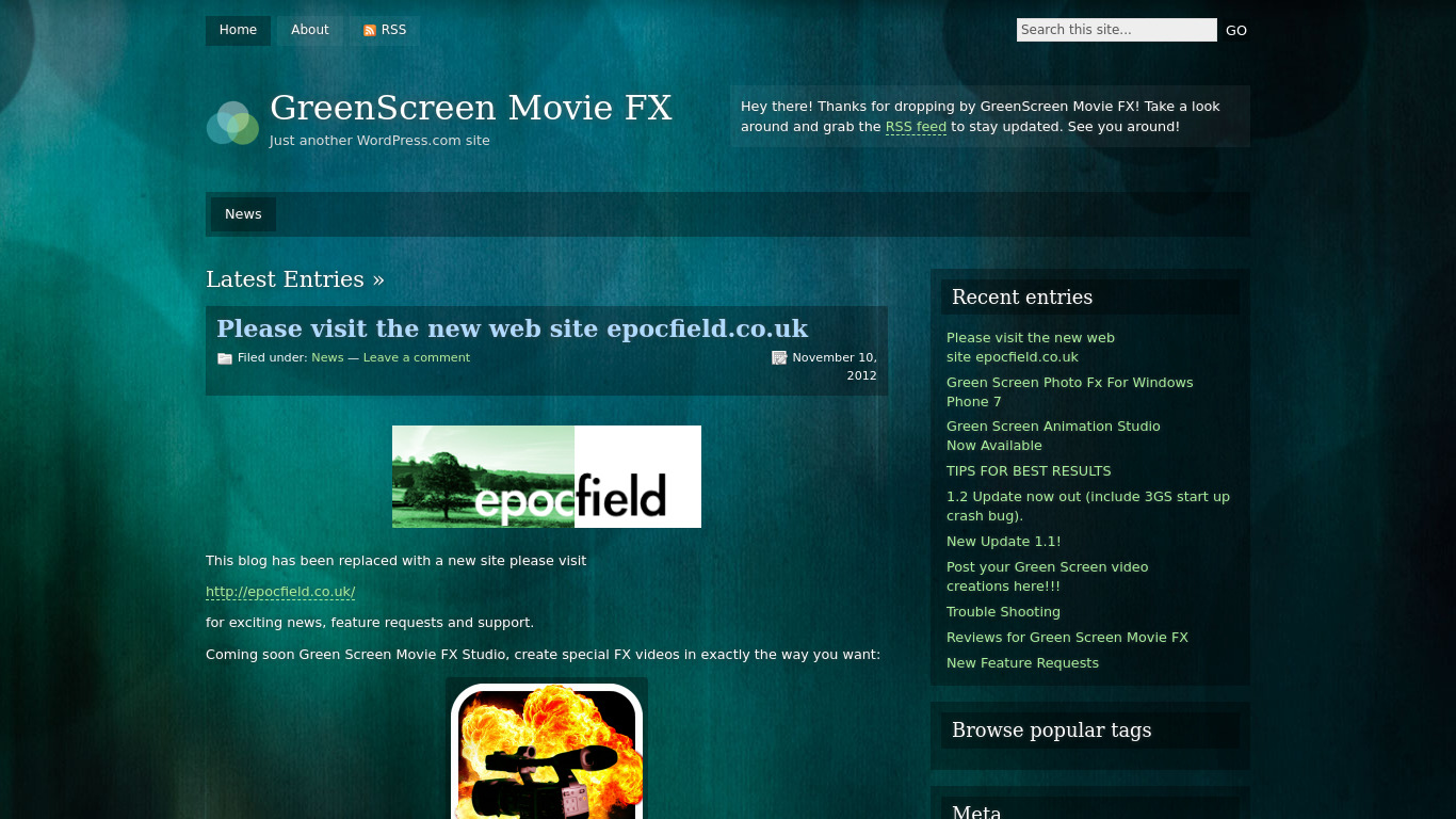 Green Screen Movies FX Studio Landing page