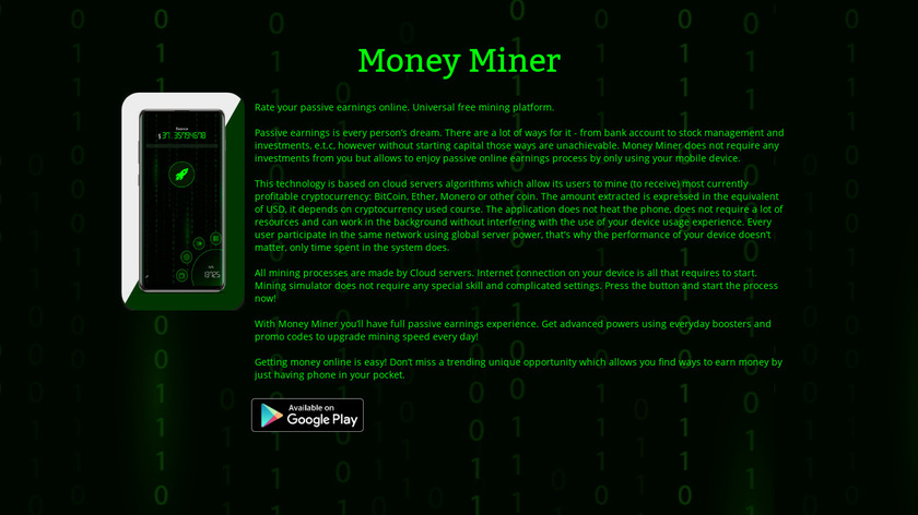 Money Miner Landing Page