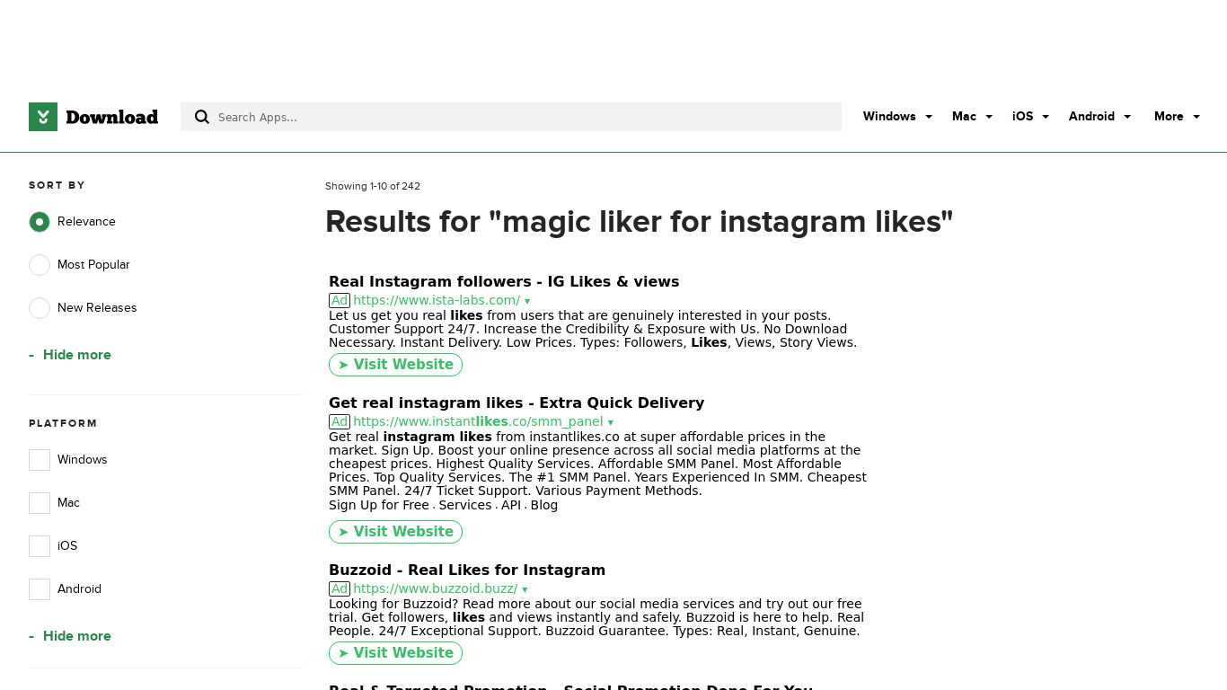 Magic Liker for Instagram Likes Landing page