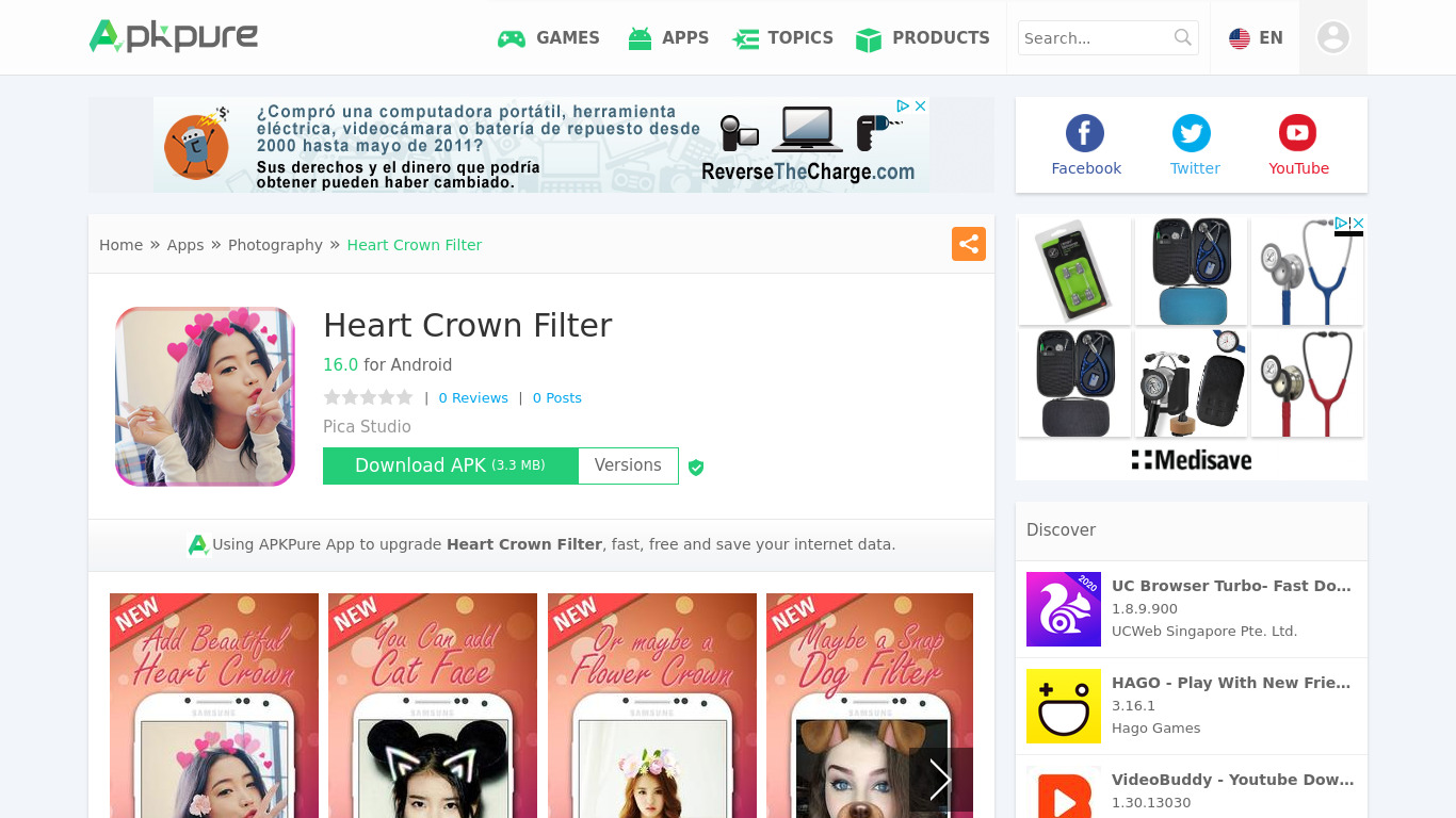Heart Crown Filter Landing page