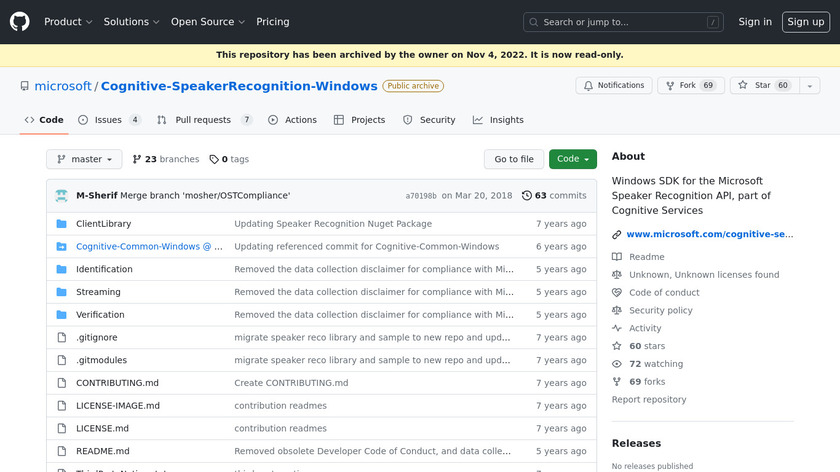 Microsoft Speaker Recognition API Landing Page
