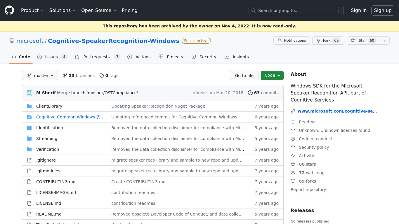 Microsoft Speaker Recognition API Landing page