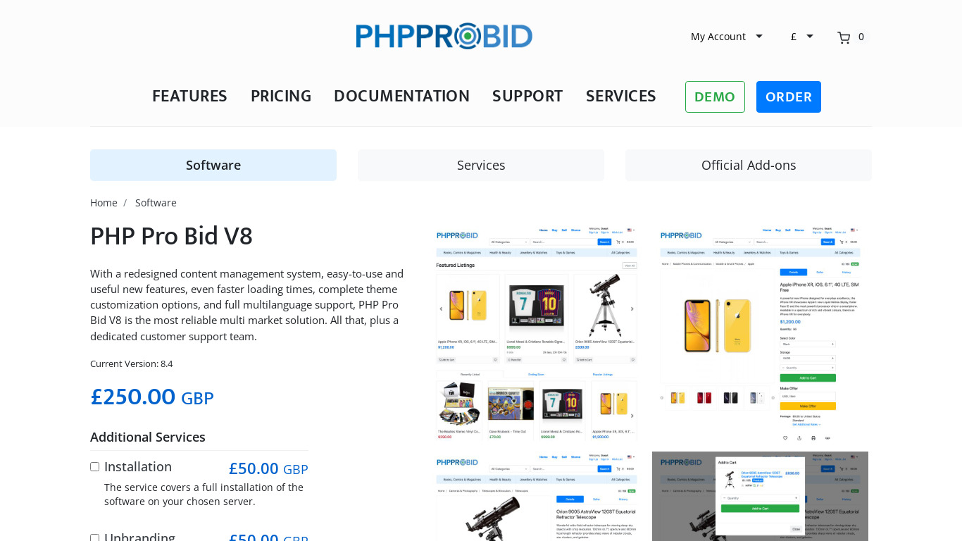 PHP Pro Bid V7 Landing page