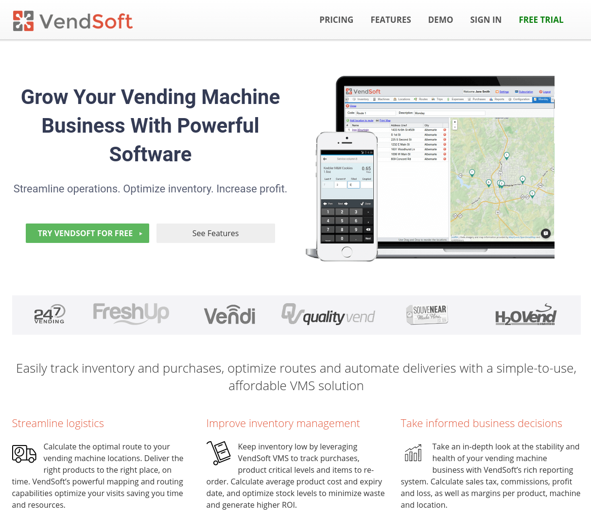 VendSoft Landing page