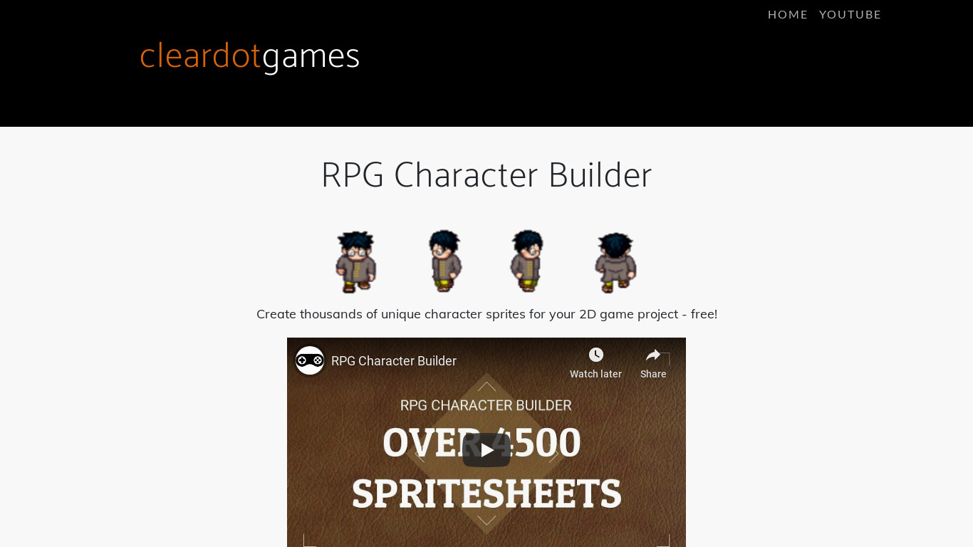 RPG Character Builder Landing page