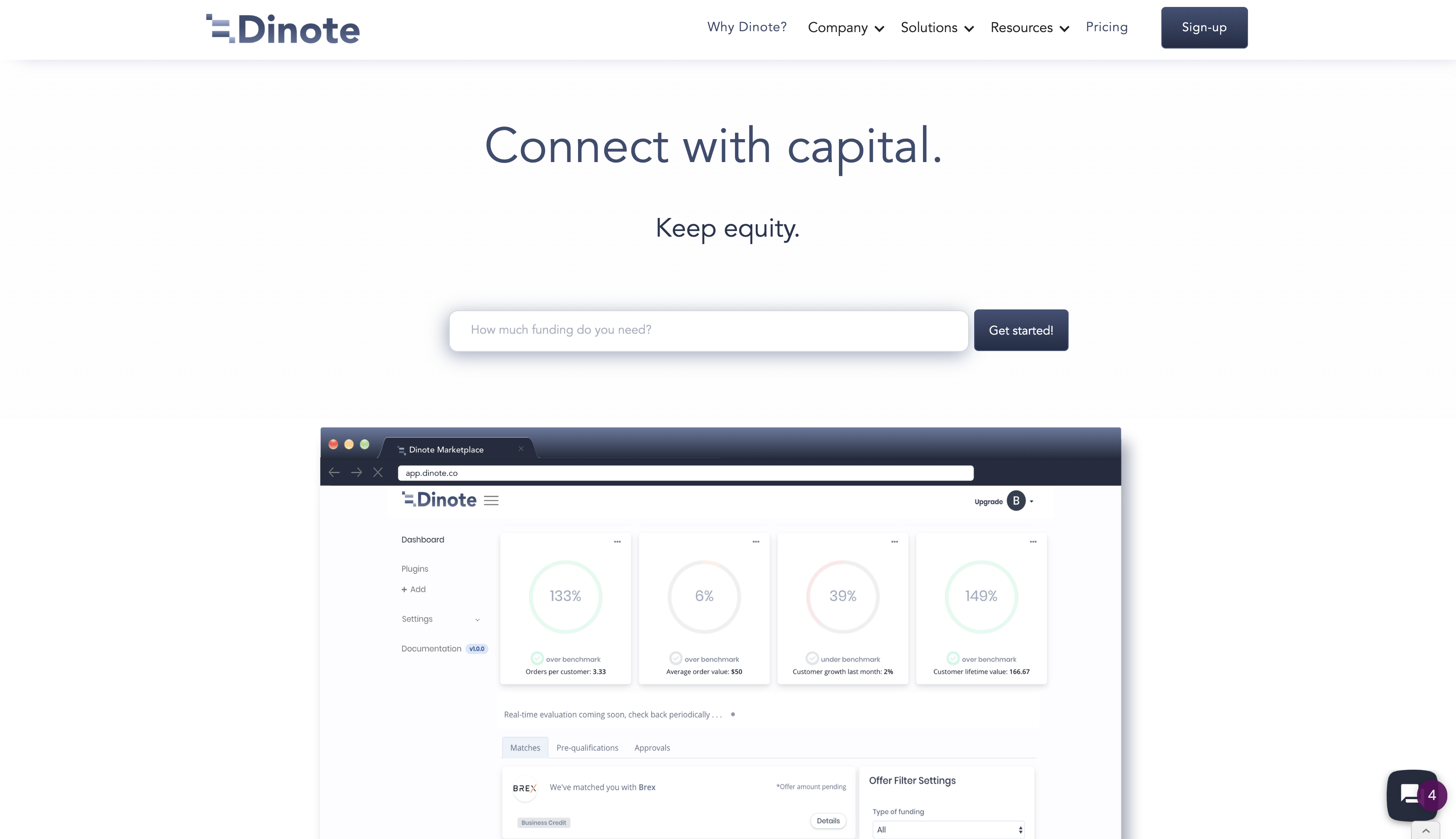 Dinote.co Landing page