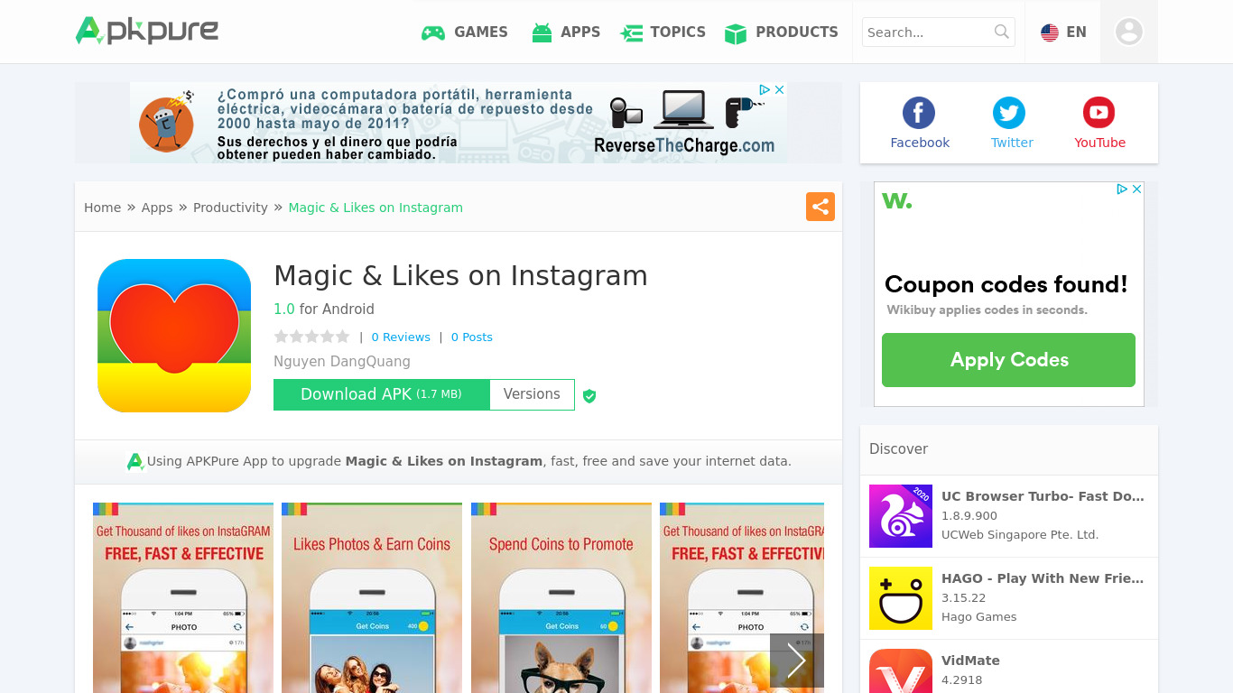 Magic Likes For Instagram Landing page
