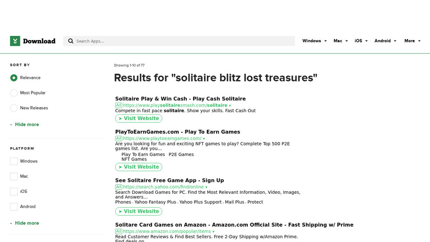 Solitaire Blitz: Lost Treasures Landing Page