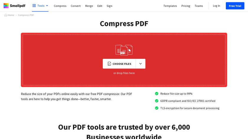 Compress PDF (by SmallPDF) Landing Page
