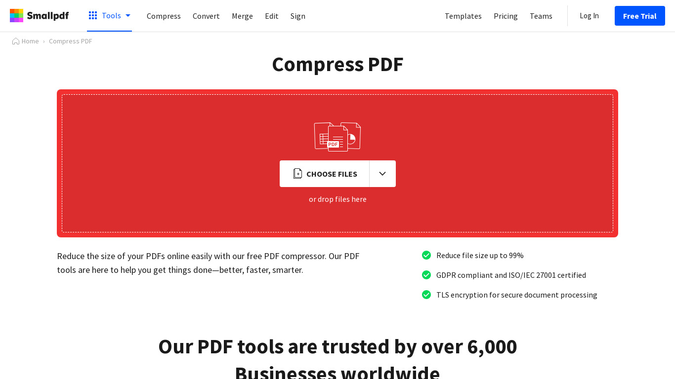 Compress PDF (by SmallPDF) Landing page