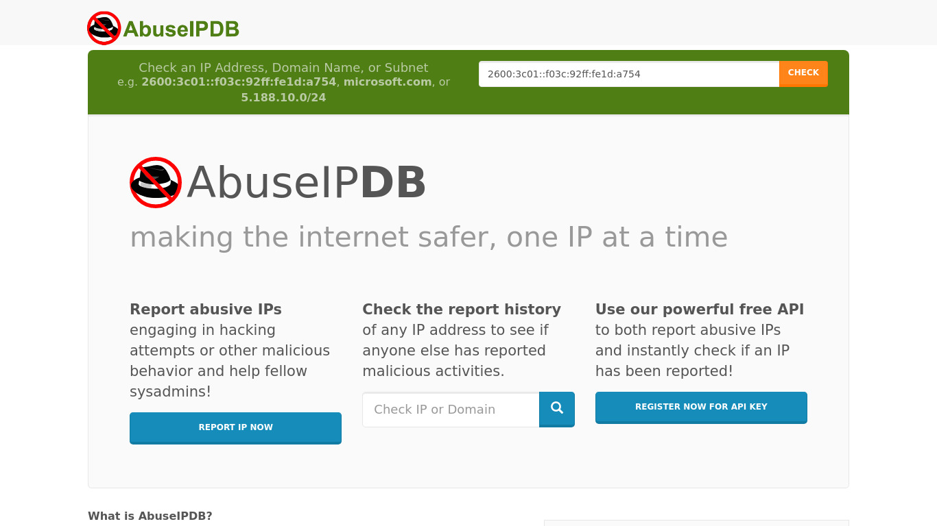 AbuseIPDB Landing page