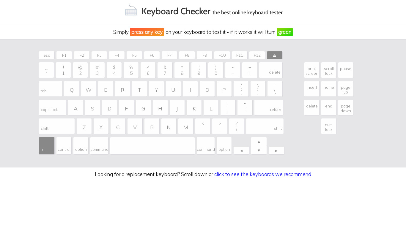Keyboard Checker Landing page