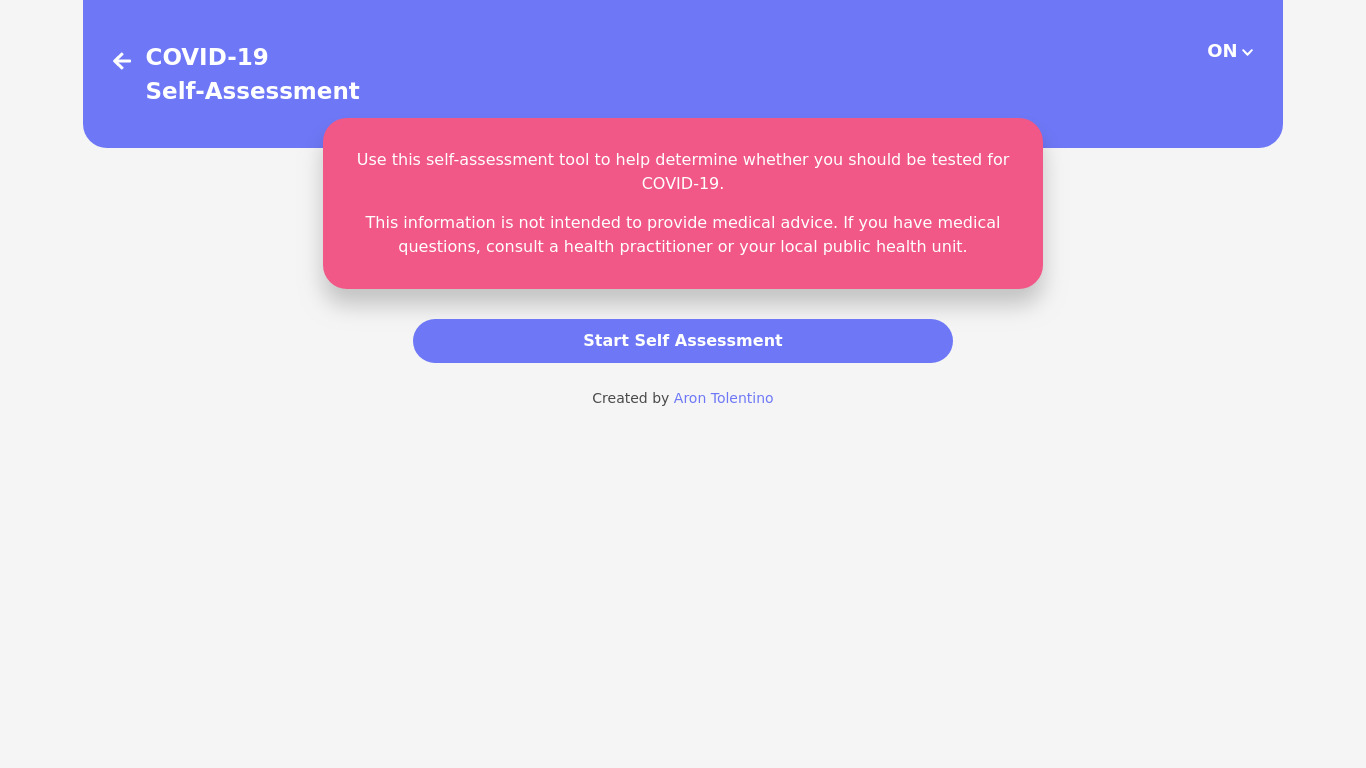 COVID-19 self-assessment Landing page