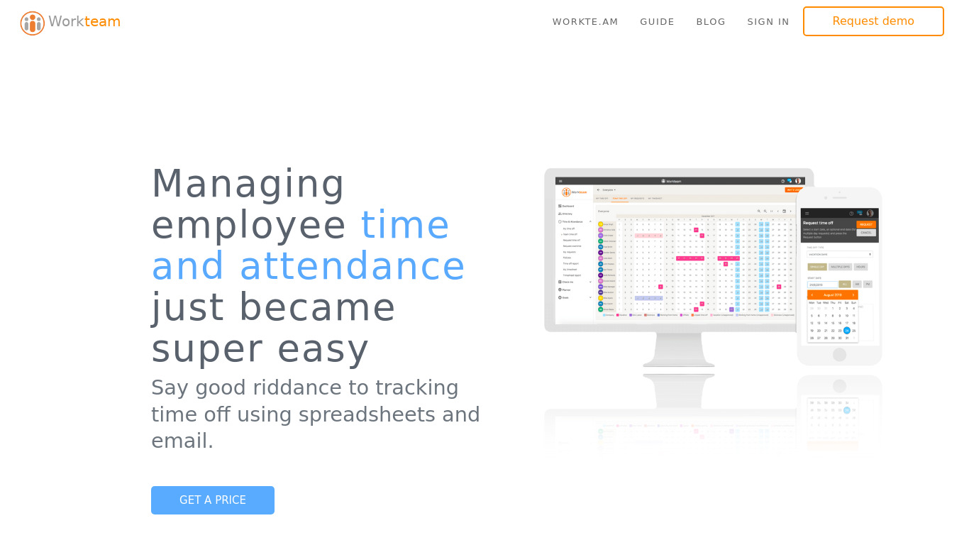 Workteam Time & Attendance Landing page