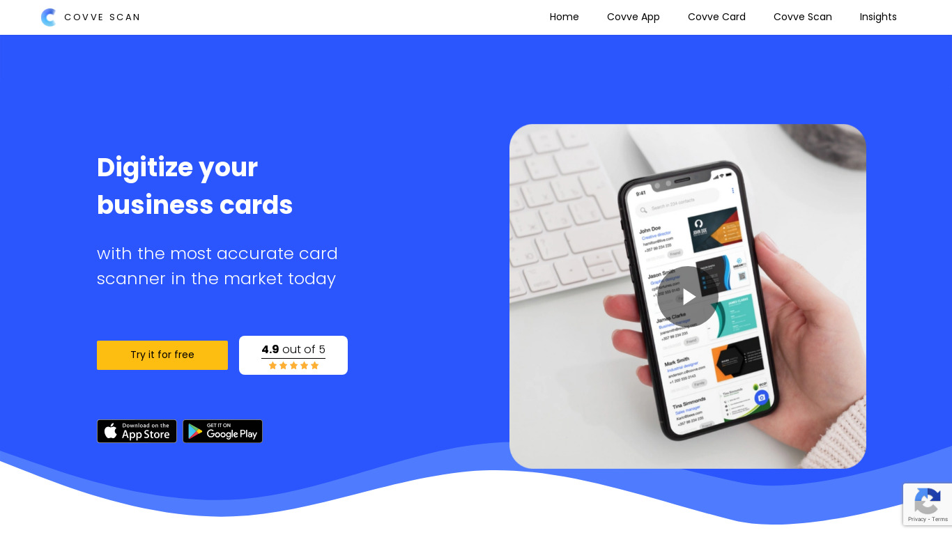 Covve scan Landing page