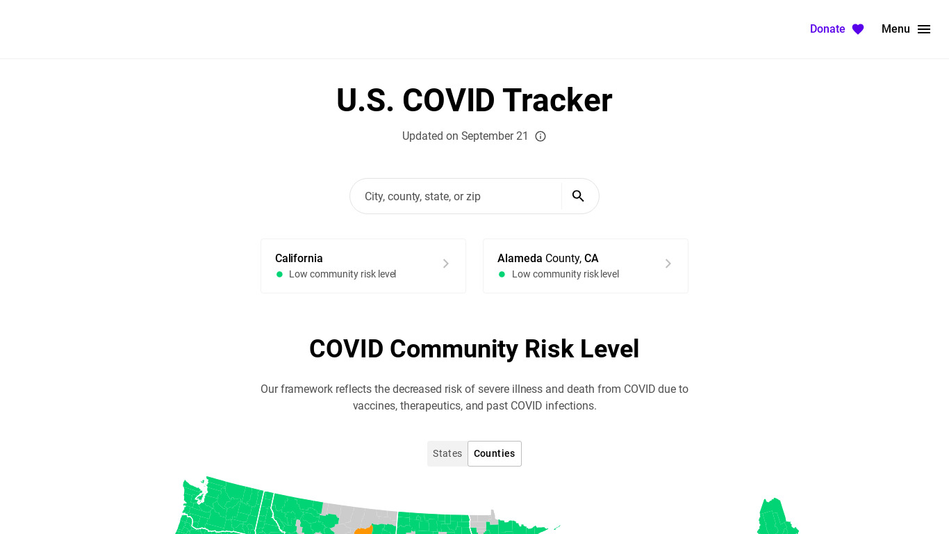 Covid Act Now Landing page