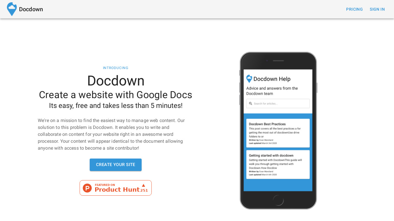 Docdown Landing page