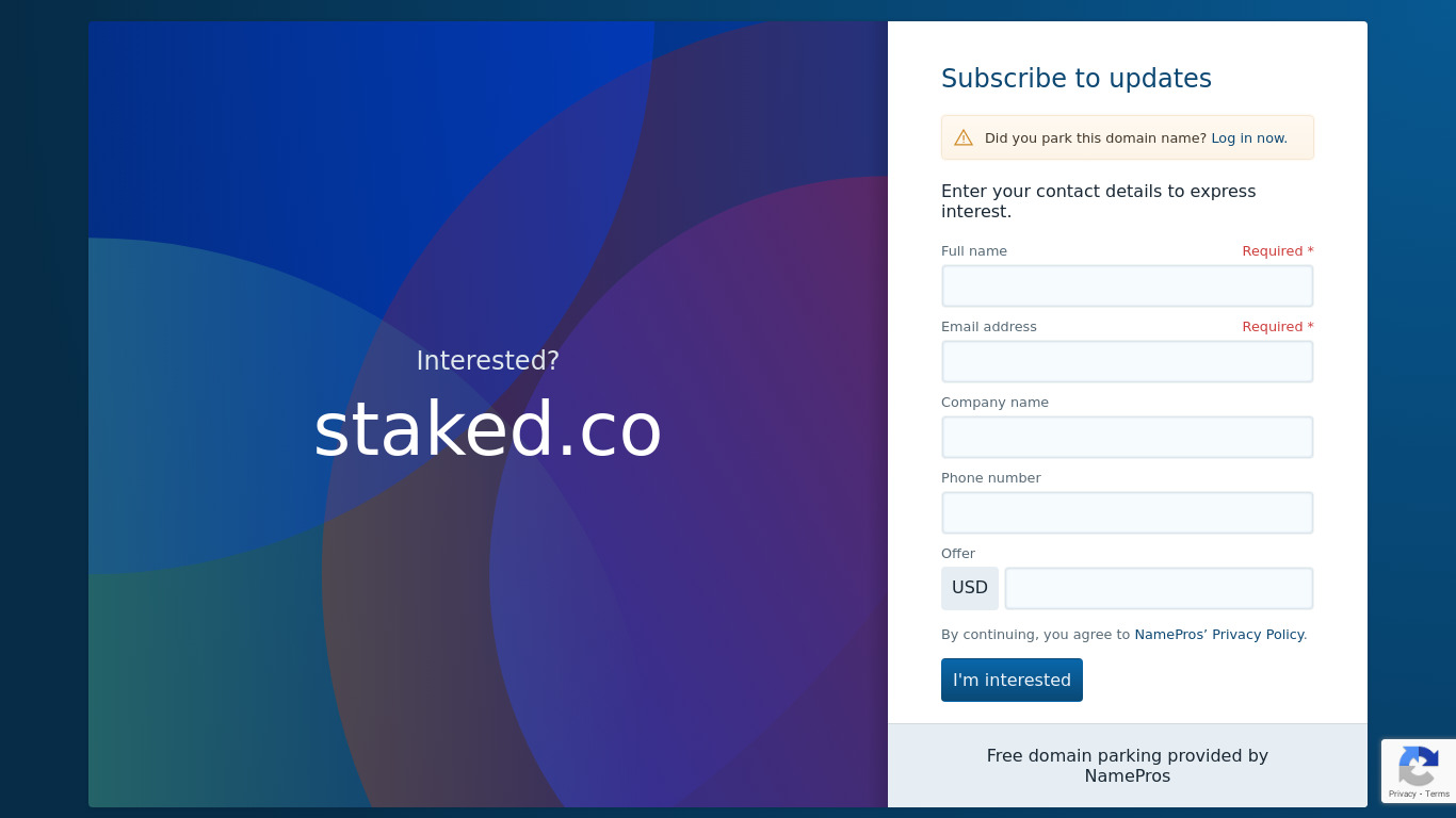 Staked Landing page