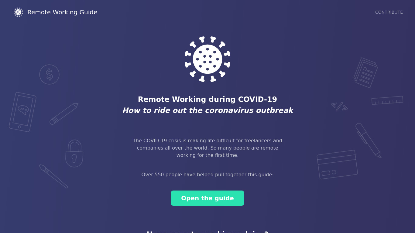 Remote Working during COVID-19 Landing page