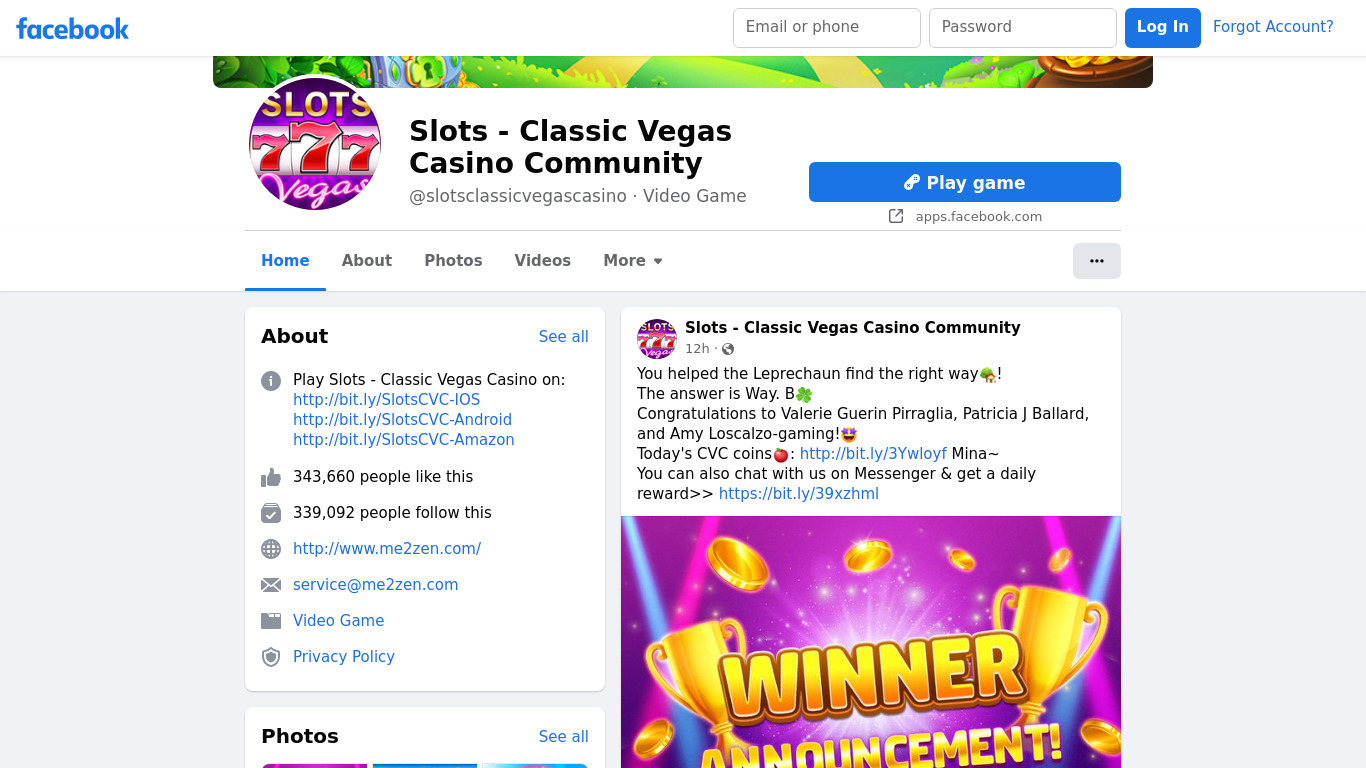 Old Vegas Slots Classic Casino Landing page