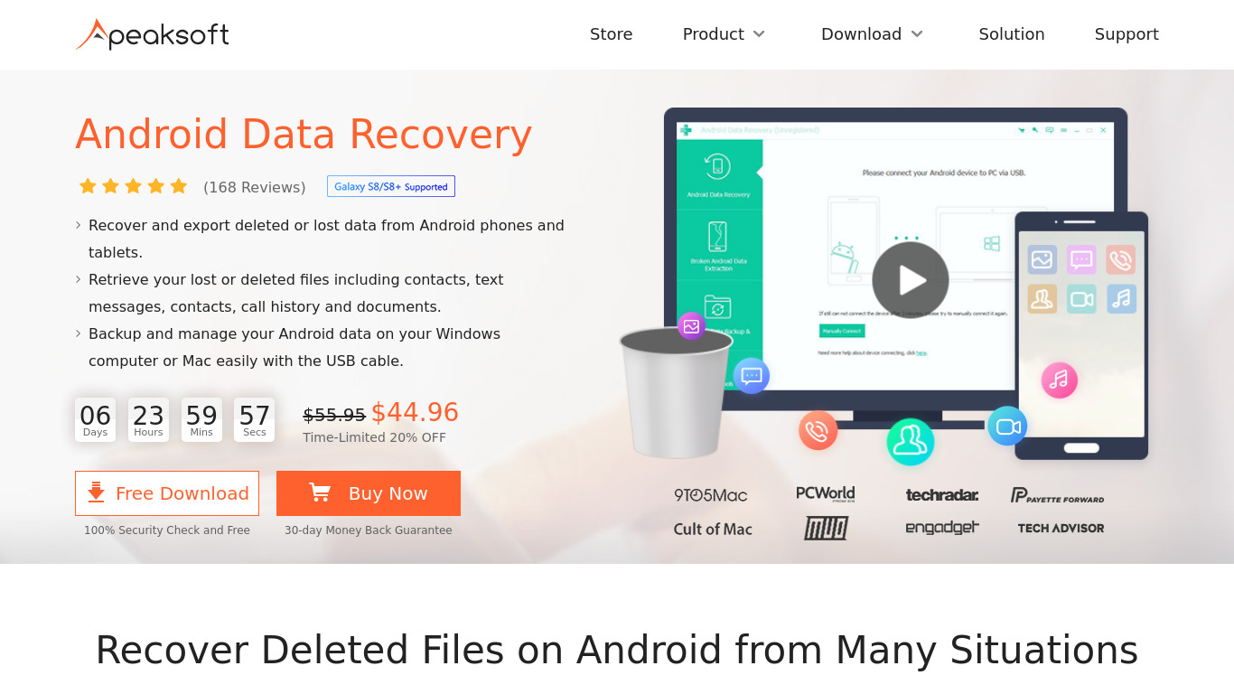 Apeaksoft Android Data Recovery Landing page