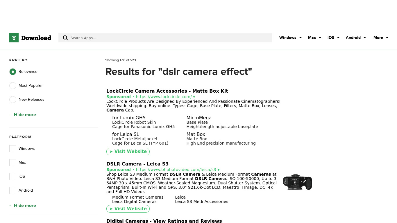 DSLR Camera Effect Landing page