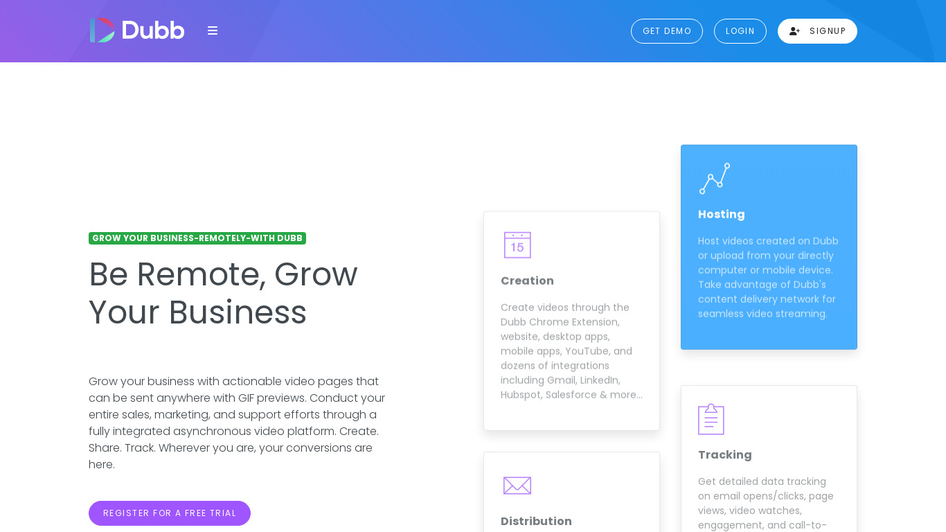 Dubb for Remote Work Landing page