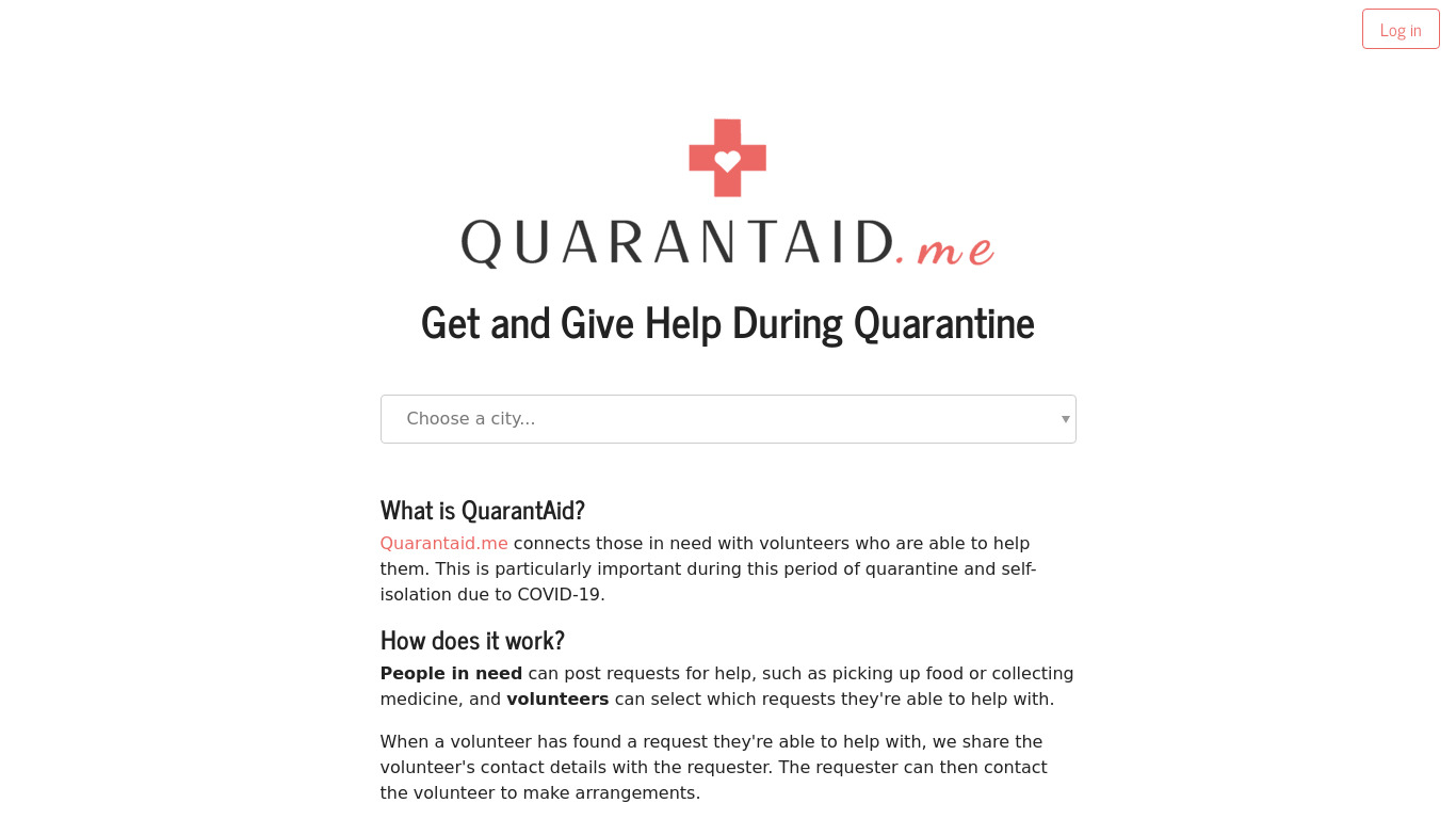QuarantAid.me Landing page