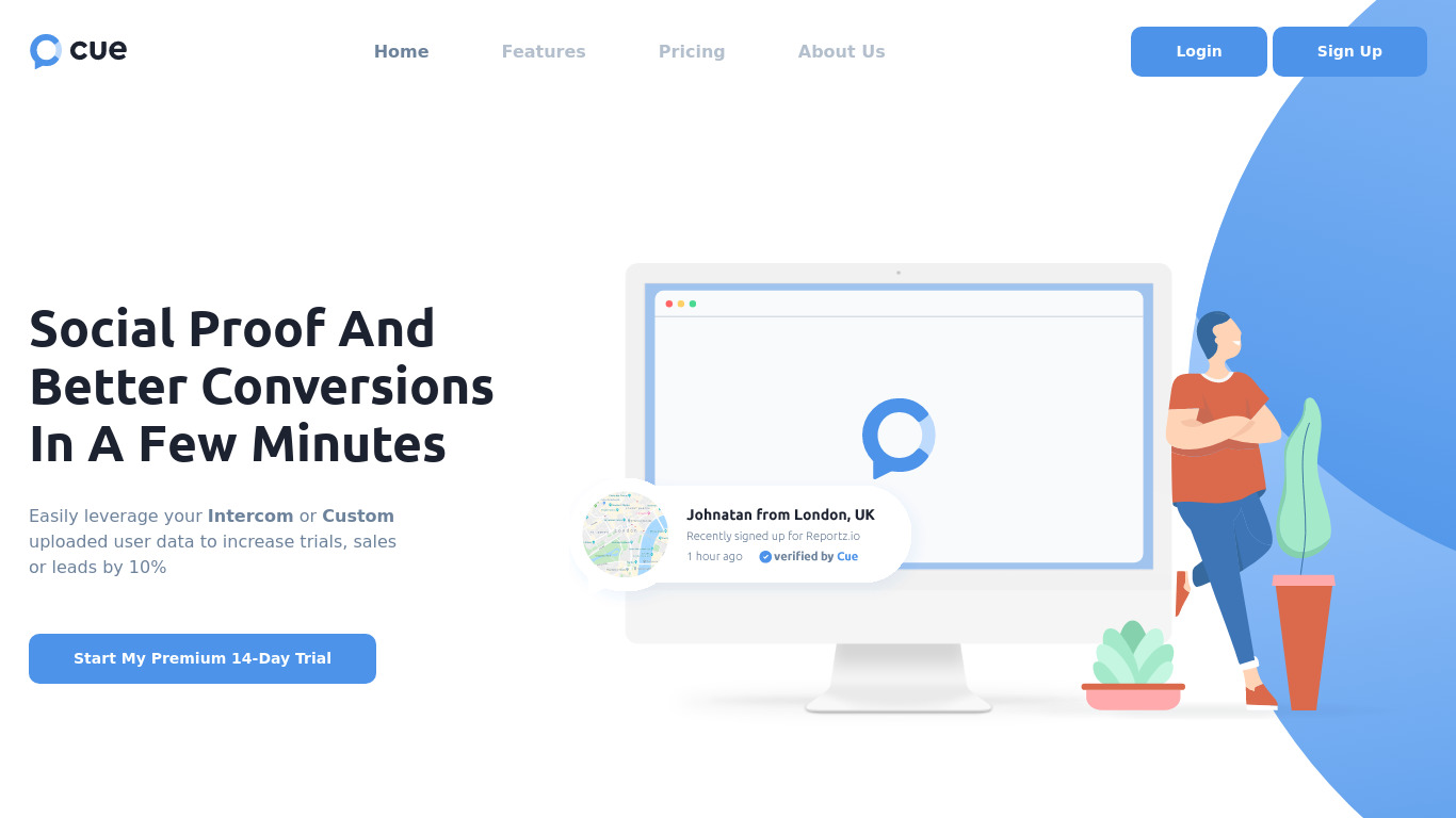 Cue App Landing page