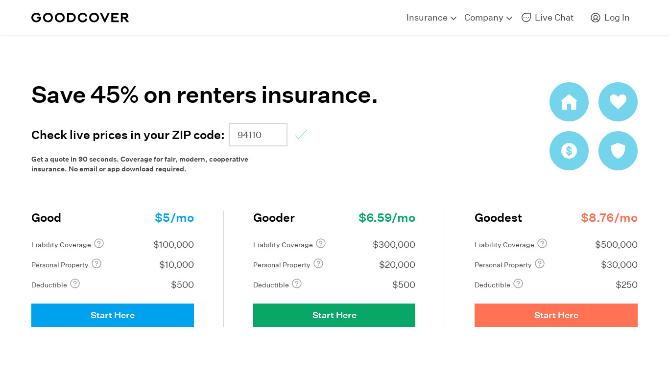 Goodcover Landing page
