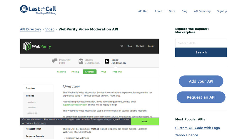 rapidapi.com WebPurify Video Moderation Landing Page