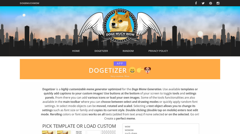Dogetizer Meme Generator Landing Page