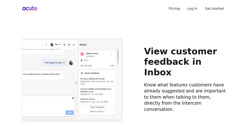 Acute feedback for Intercom Landing Page