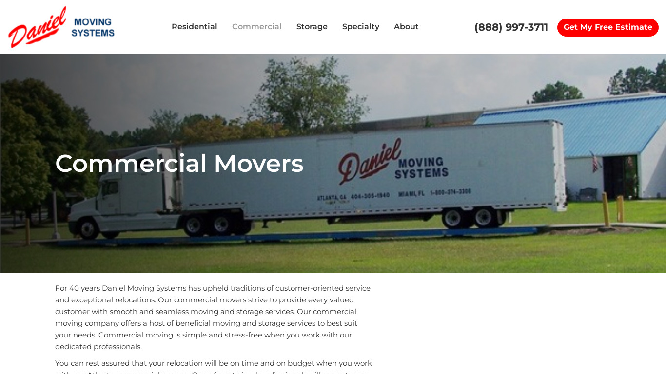 Commercial Moving System Landing page