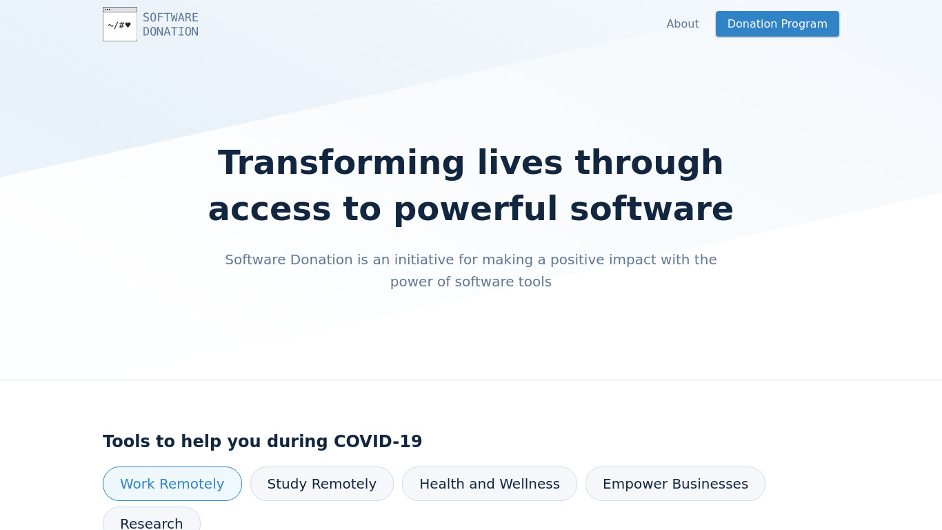 Software Donation Landing page
