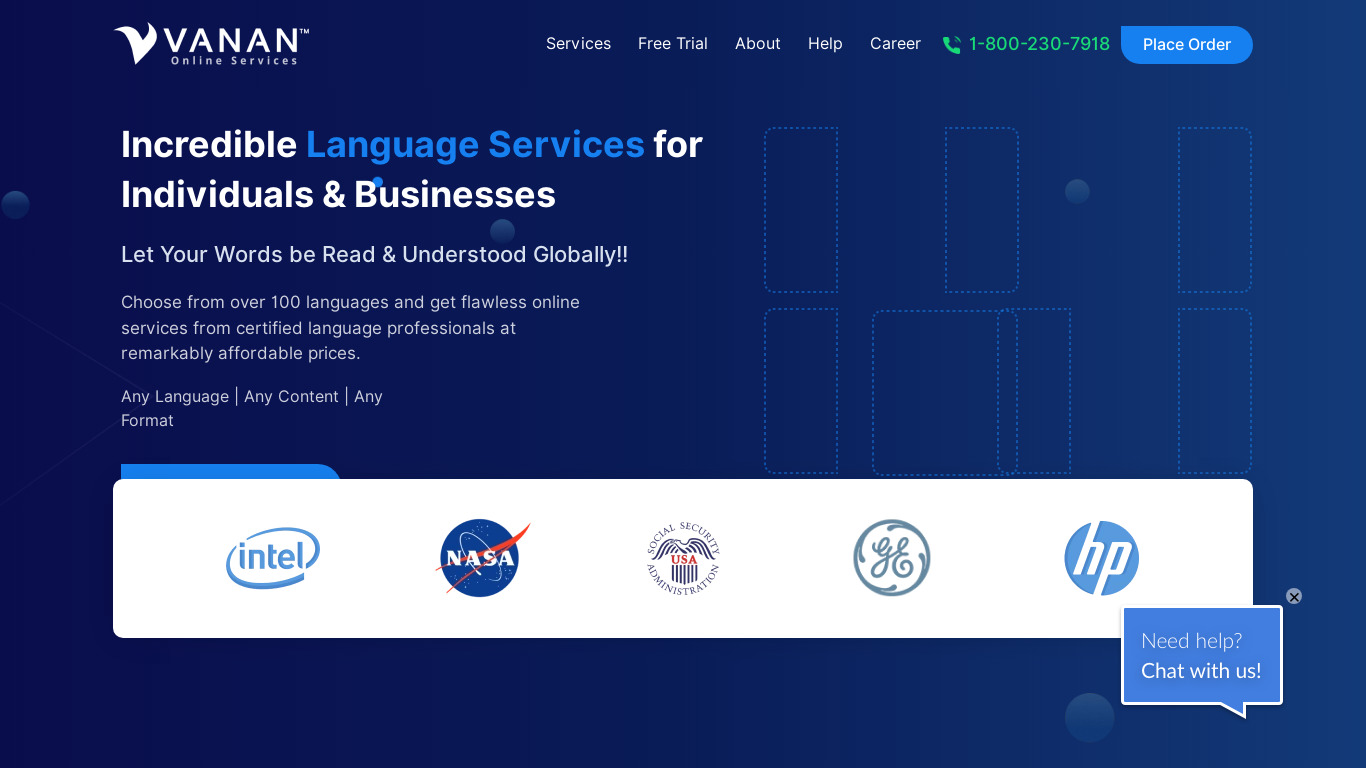 Vanan Services Landing page