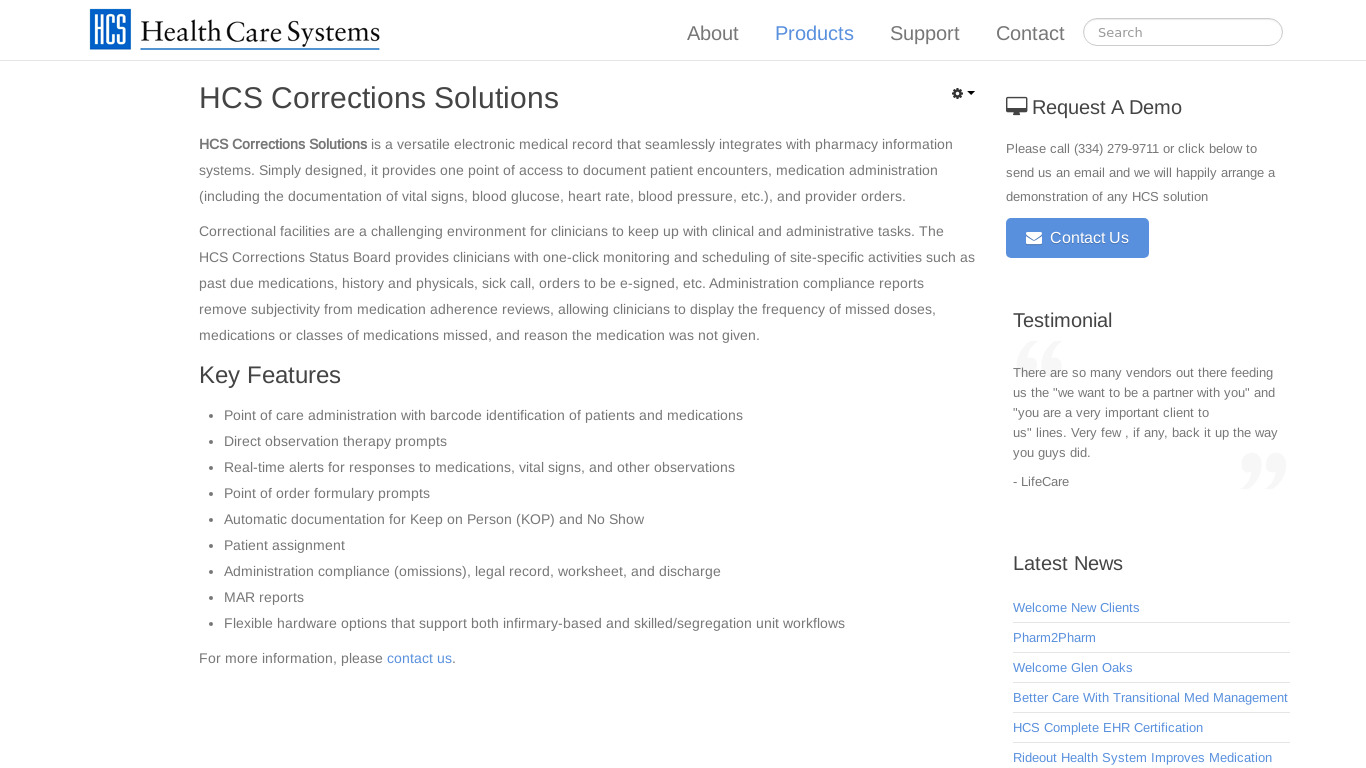 HCS Corrections Solutions Landing page