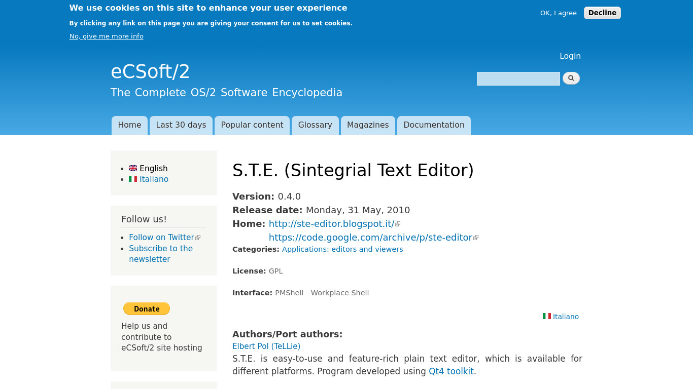 Sintegrial Text Editor Landing page