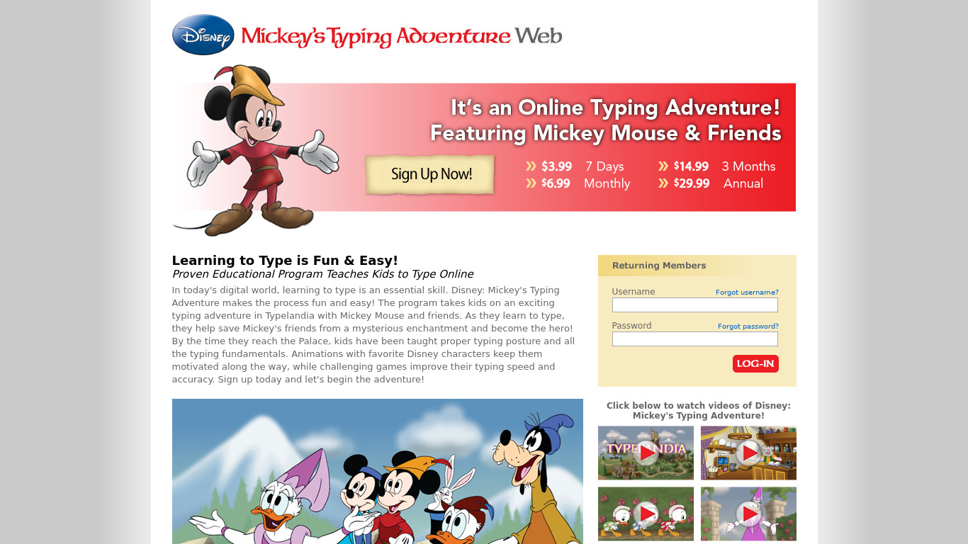Disney Mickey’s Typing Adventure Landing page