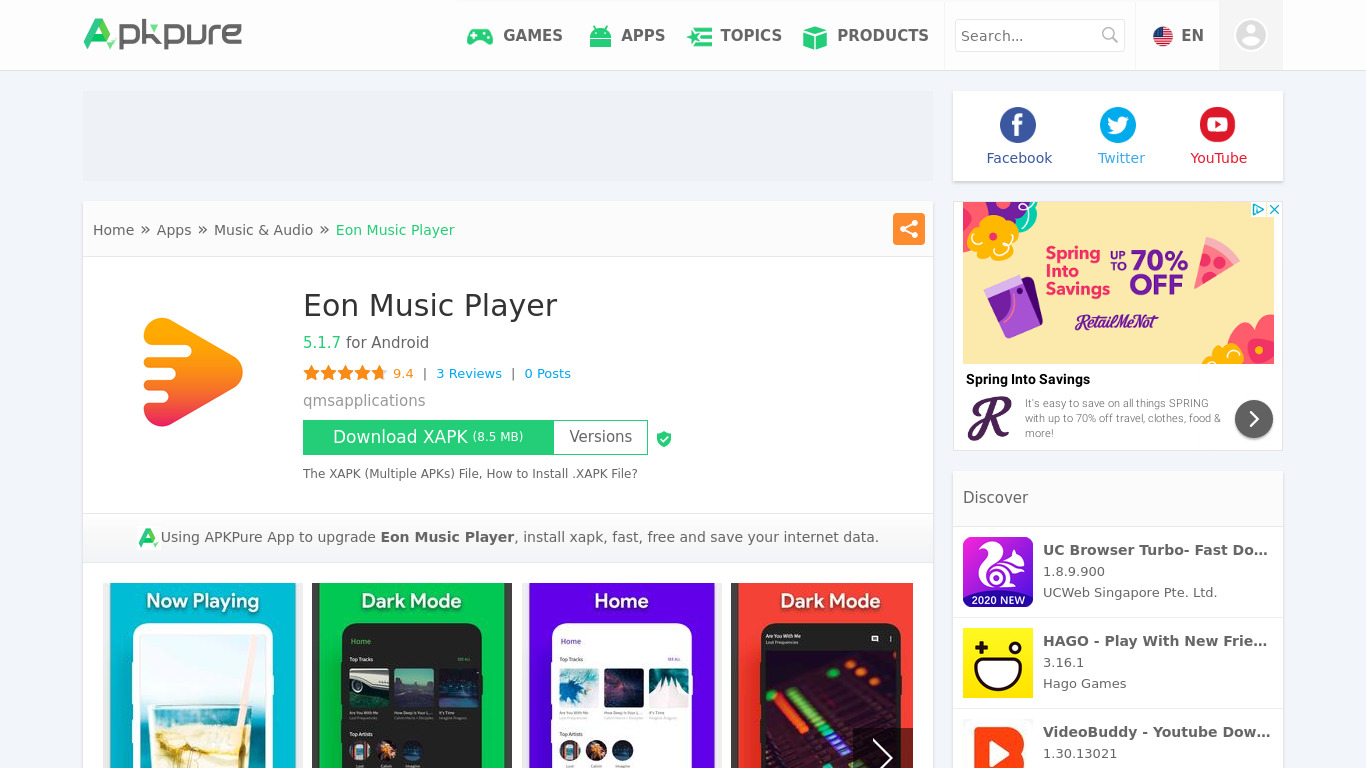 Eon Music Player Landing page