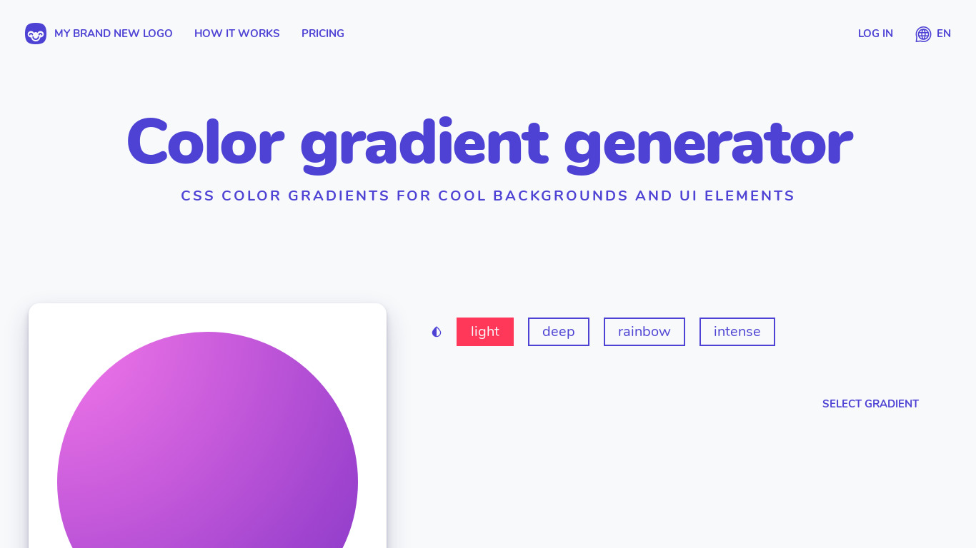 CSS Color Gradient Generator Landing page