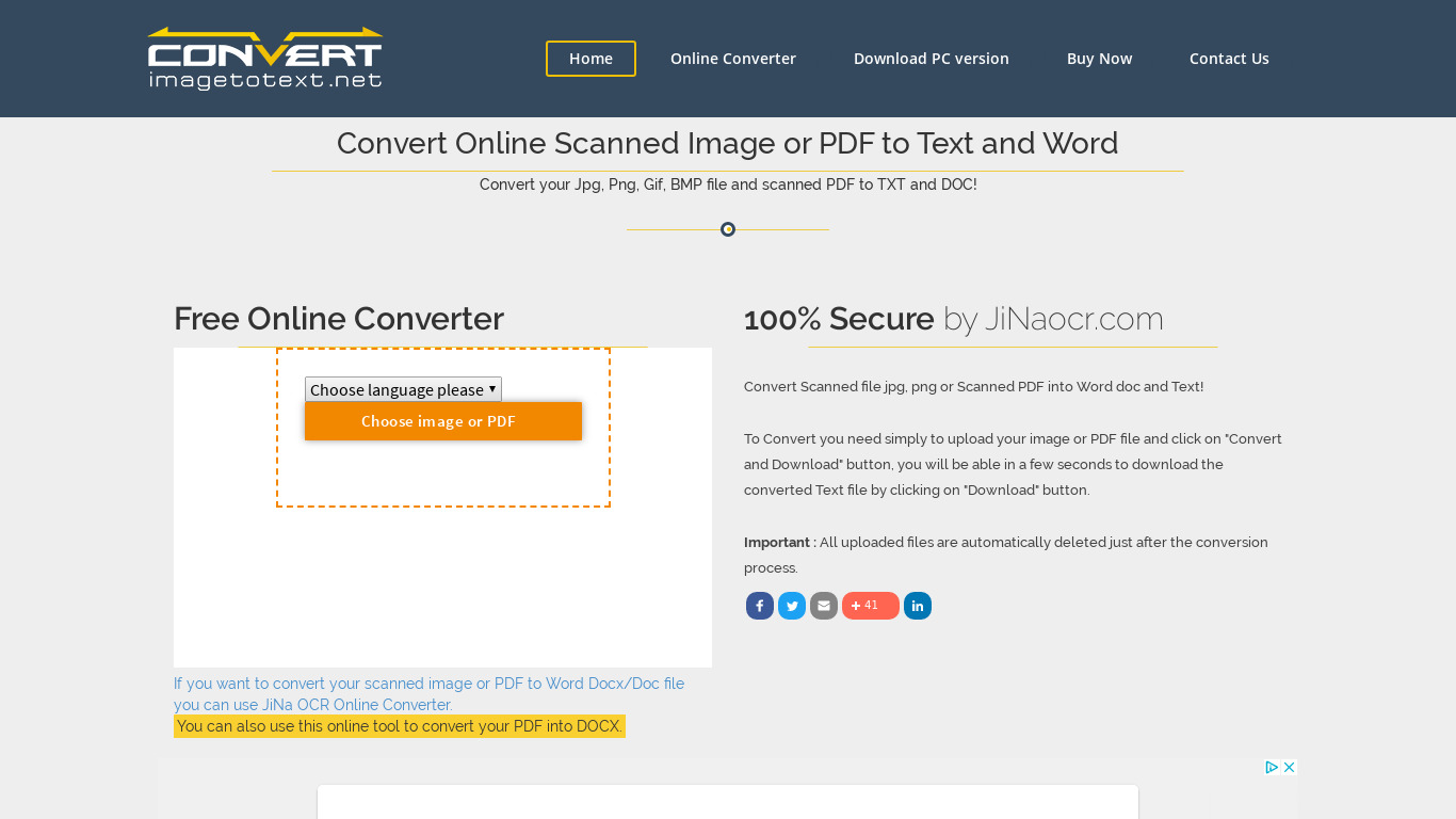 Text Scanner Landing page